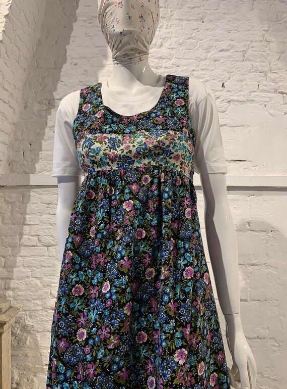 Beautiful Precious 1970s Susie G Cotton Velvet Bodice Midi Dress