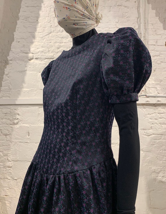 Vintage 1980s floral Jacquard puffed sleeve prairi