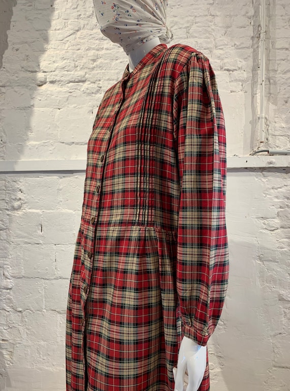 Vintage 1980s plaid pintuck cotton maxi dress,puf
