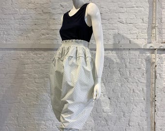Rare Vintage 1980s Kenzo Paris Cotton Leaf Print Smocked Harem Capri Trousers Pants, Knickerbocker
