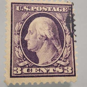 Rare profile photo, 3 cent purple stamp, 1917 Washington stamp.