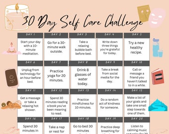 30 Day Self Care Challenge 2 Worksheets - Etsy