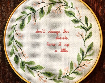 Custom quote cross stitch wreath