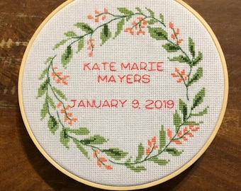 Custom cross stitch birth announcement