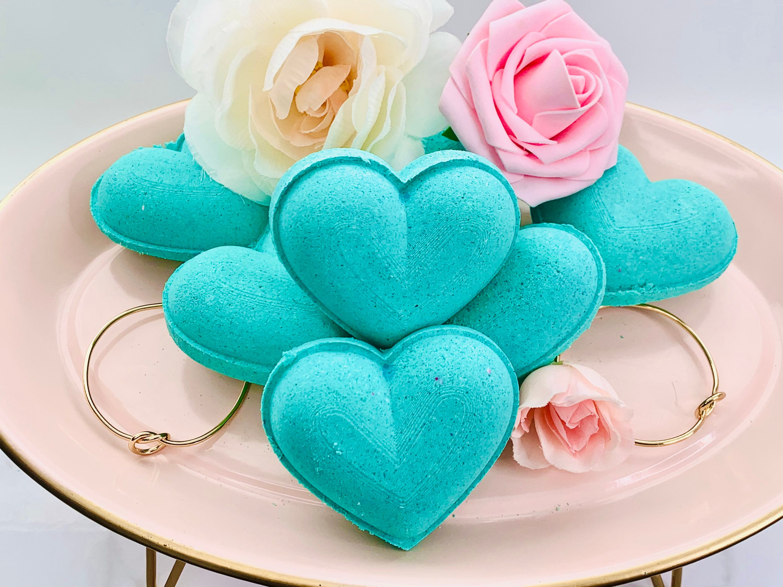Teal Bath Bombs Heart Bath Bombs Bath Fizzies Bath bomb Etsy