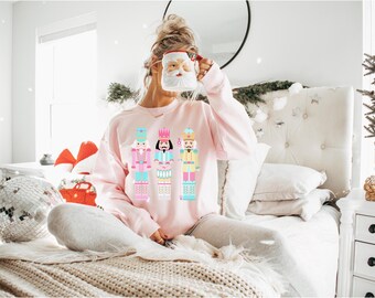 Pink Nutcracker Christmas Crewneck Sweatshirt: Festive Holiday Jumper