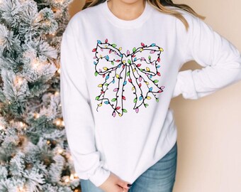Christmas Lights Bow Long Sleeve T-Shirt: Festive Holiday Top