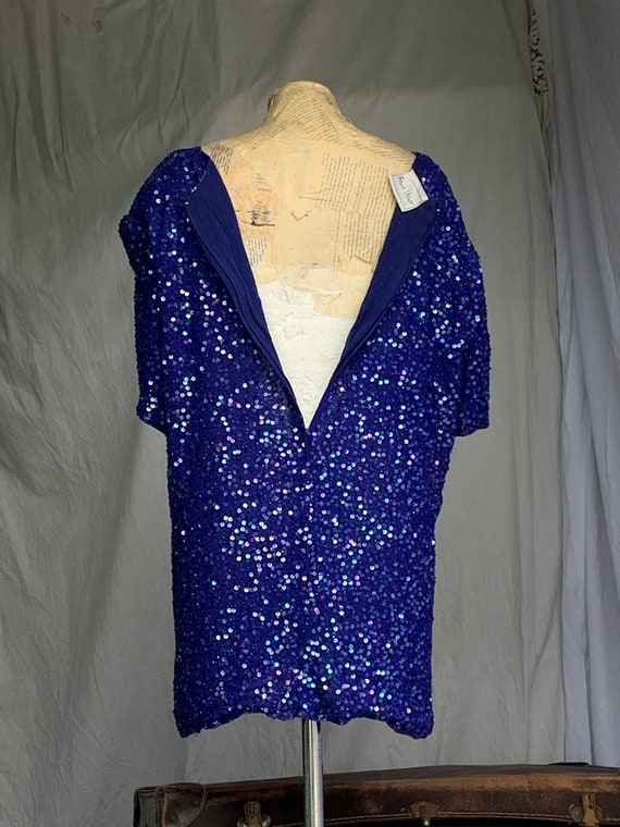 Frank Usher 1980s Vintage sequin top size L silk … - image 4
