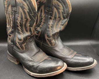 Vintage Ariat Leather Western Cowboy Boots Black US 9D Made in Mexico