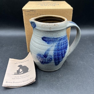 Rowe Pottery Works Blue Bird Jug Pitcher Salt Glaze 1985 Farmhouse Primitive 5"
