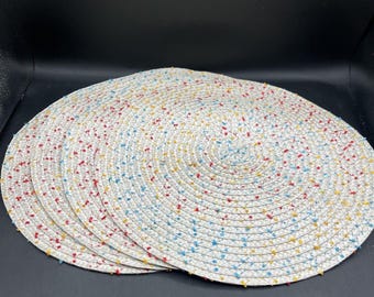 4pc Natural Confetti Woven Rattan Style Round Placemats - Braided Straw