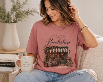 Bokhandel Grafisk T-shirt Herr Gåva Bokentusiast Bomullströja Vintage Cykel Konstverk Illustration Blommig Butiksdesign Klädläsare