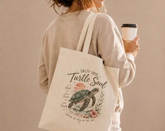 Sea Turtle Tote Bag Canvas Beach Reusable Shopping Carrier Cotton Market Holder Grocery Hauler Everyday Carry Essential Gift Ocean Animal