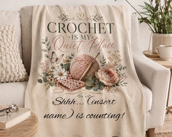 Personalized Crochet Blanket Plush Velveteen Craft Lover Gift Throw Cozy Yarn Custom Name Textile Watercolor Maker Lap Stitching Comfort