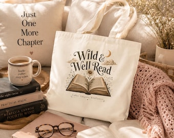 Canvas Tote Bag Book Lover Reading Gift Literary Men Book Tote Reading Bag Library Shopping Cotton Reusable Bookworm Market Botanical Moon