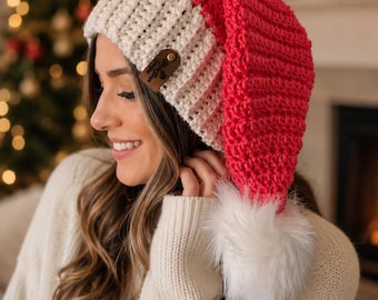 Crocheted Santa Hat Holiday Accessory Christmas Gift Idea Men Winter Beanie Festive Style Holiday Headwear Funny Design Knit Cap Christmas