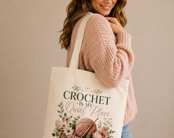 Crochet Project Bag Cotton Tote Yarn Storage Craft Organizer Knitting Supplies Maker Gift Crocheter Enthusiast Handmade Carrier Shoulder