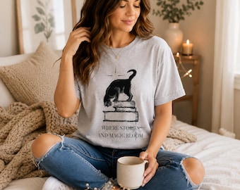 Kattskjorta för kvinnor läser t-shirt vintage kattälskare present bokälskare kläder bokmal fan litterär skjorta grafisk design katttopp fritidskläder