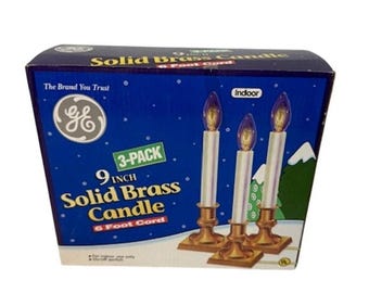 GE 9" Solid Brass 3 Candles With 6 Foot Cords Square Base With On/Off Switch