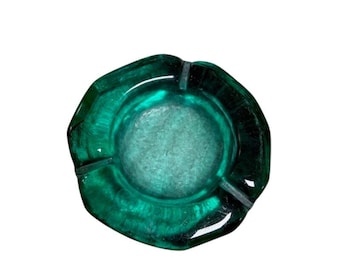 Cenicero octogonal de vidrio artístico de mediados de siglo, hecho a mano, de 20 cm (8 pulgadas), color verde mar, de Blenko.