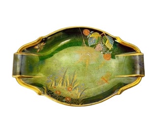 Rare Carlton Ware &#39;Spider&#39;s Web&#39; Vert Royale Green Oval Tray c1950 Art Deco