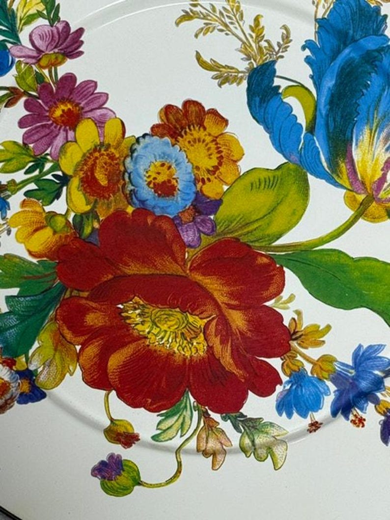 Mackenzie Childs Flower market 16" Serving Tray White Retired image 2