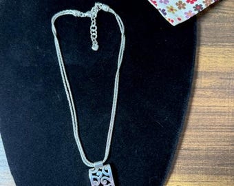 Brighton Deco Lace Square Pendant Double Wheat Chain Necklace 17"