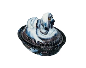 Rare Vintage Westmoreland Slag Glass Purple Blue Marble Lion in Basket