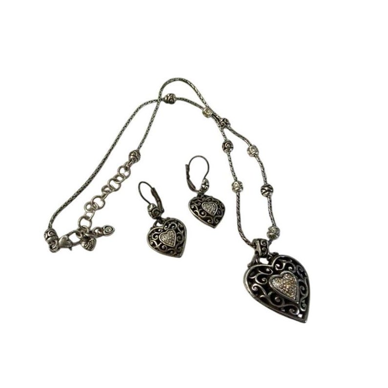 Brighton Necklace Reno Heart Double Side Adjustable Dangle Drop Pierced Earrings image 1