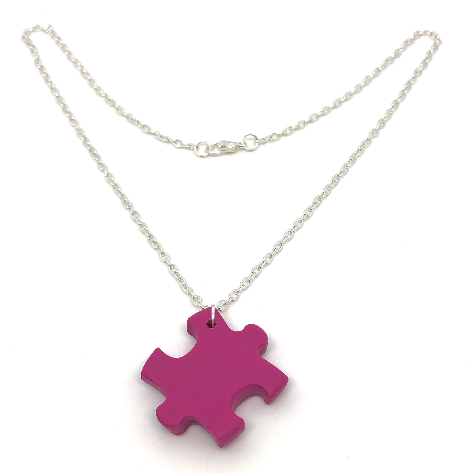 Pink Jigsaw Puzzle Necklace / Polymer Clay on a Silver Plated Etsy