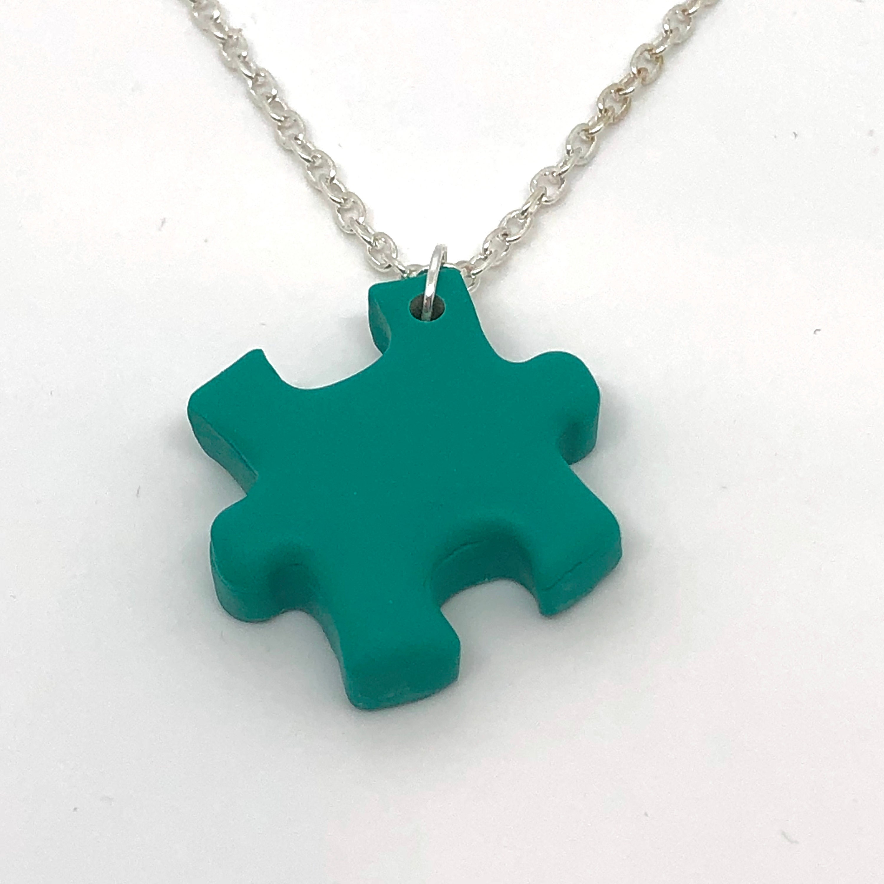Ocean Green Jigsaw Puzzle Necklace / Polymer Clay on a Silver Etsy