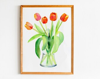 Pink Tulip Watercolor Painting Art Print - Etsy
