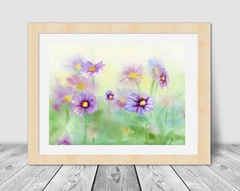 Cosmos Flower Watercolor Art Print: Garden Wall Decor