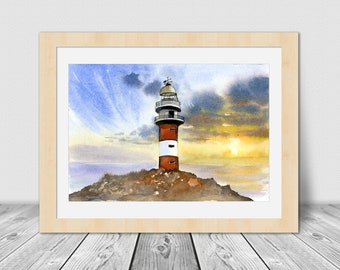 Lighthouse, Watercolor Landscape Print