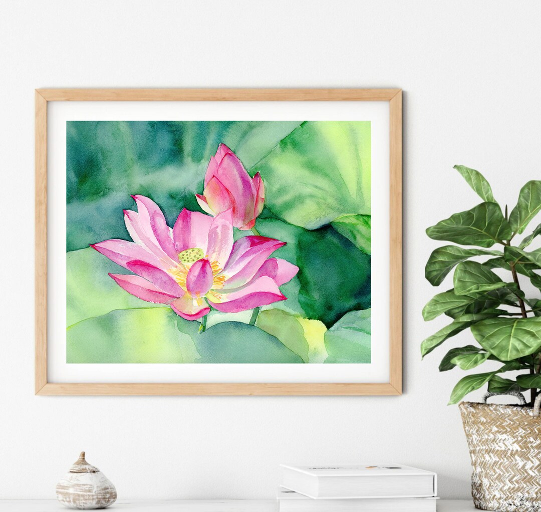 Lotus Flower Watercolor Painting Print, Botanical Wall Art - Etsy