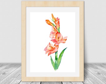 Gladiolus Watercolor Print, Floral Watercolor Print, Floral Wall Art, Floral Home Decor, Nature lover