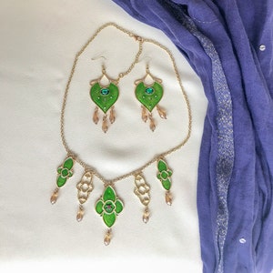 Jasmine New Aladdin Movie 2019 Necklace Earrings Set Cosplay Costume Green