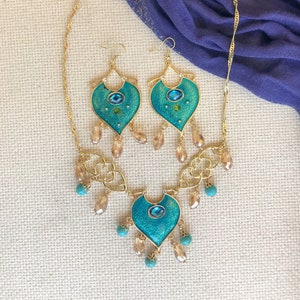 Jasmine New Aladdin Movie 2019 Necklace Earrings Set Cosplay Costume Blue