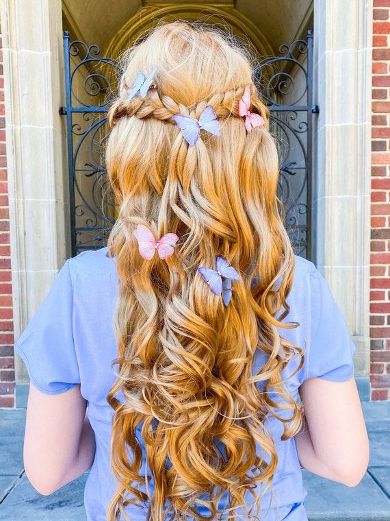 Rose Gold Silk Butterfly Hair Pin. Pretty Prom Accessories 