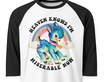 Cute Retro Heaven Knows I'm Miserable Now Baseball Shirt - Kitschy Vintage The Smiths Deer Raglan T-Shirt