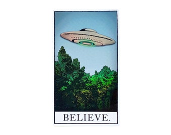 Holo X-Files I Want to Believe Tarot Card Sticker - Holographic X-Files UFO Sticker - X-Files Tarot Card