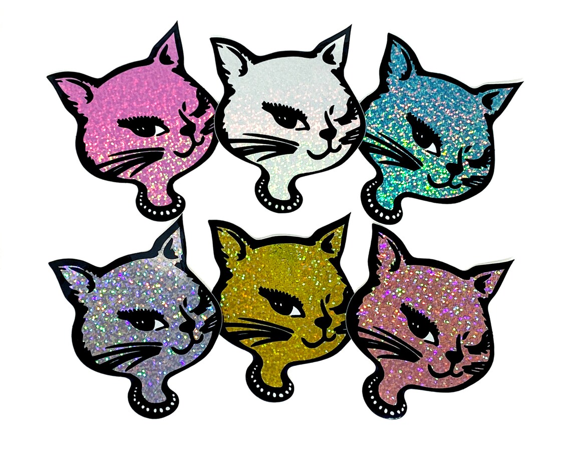 Retro Vintage Glitter Winking Cat Stickers 90s Winking Cat Etsy