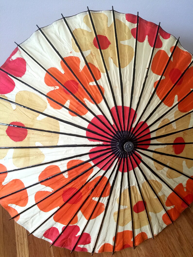Flower Power Vintage 60/'s Mod Floral Paper Asian Umbrella Parasol Oriental Japanese Daisy Boho Kitsch Retro Hippy Hippie