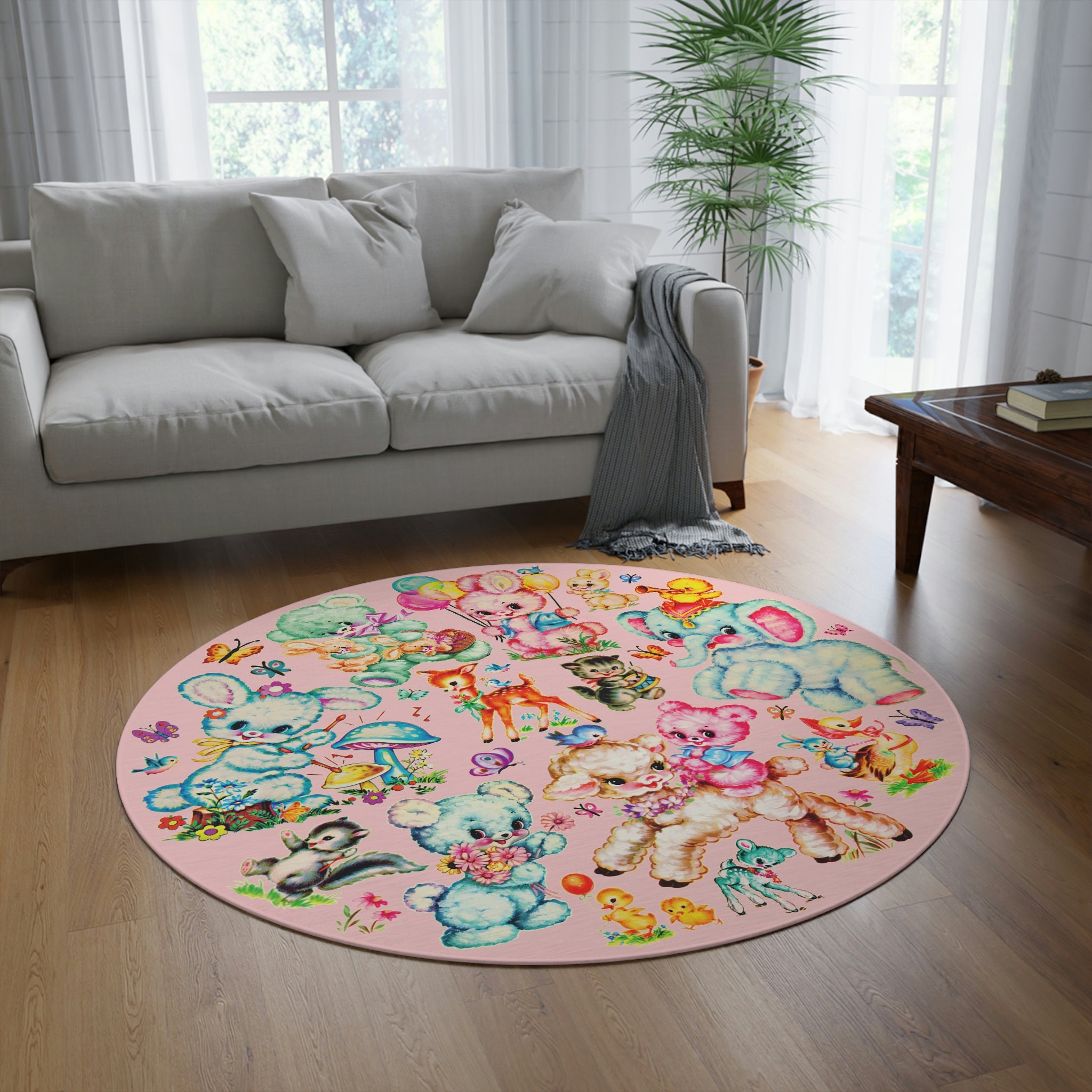 【1950s-1960s USA vintage】ベビーキルト ラグ アニマル Cute Retro Vintage Kitschy Critters Rug - Vintage Kitsch
