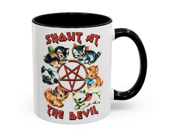 Cute Retro Kitty Shout at the Devil Mug