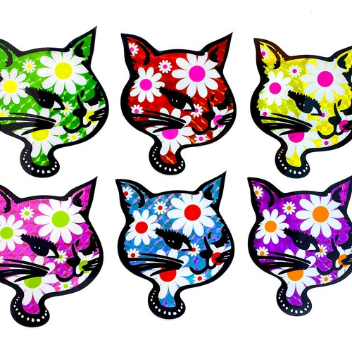 Retro Vintage Glitter Winking Cat Stickers 90s Winking Cat Etsy