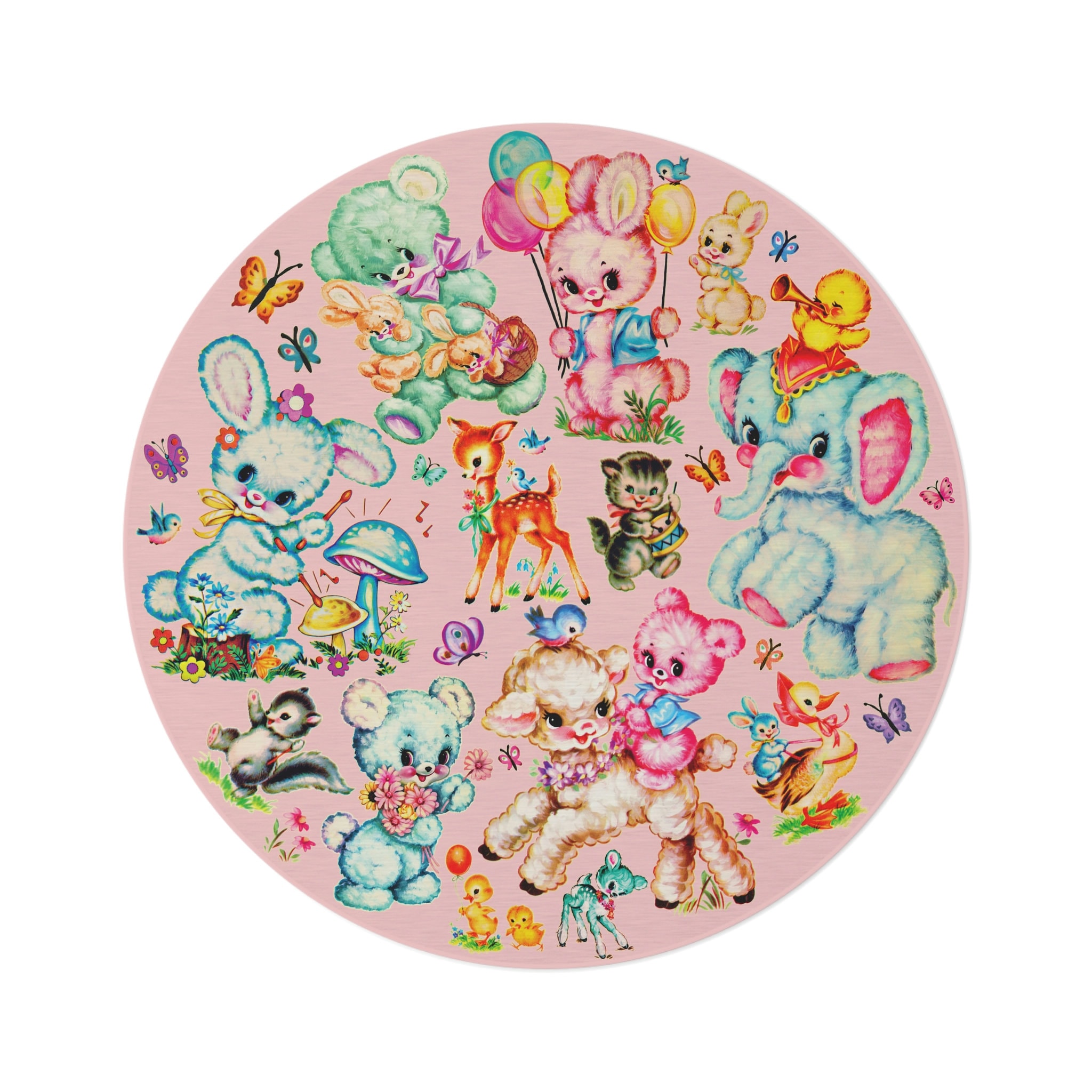 【1950s-1960s USA vintage】ベビーキルト ラグ アニマル Cute Retro Vintage Kitschy Critters Rug - Vintage Kitsch