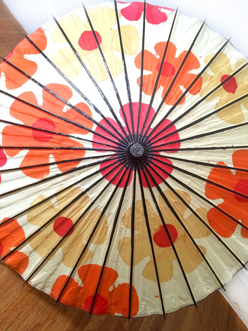 Flower Power Vintage 60/'s Mod Floral Paper Asian Umbrella Parasol Oriental Japanese Daisy Boho Kitsch Retro Hippy Hippie