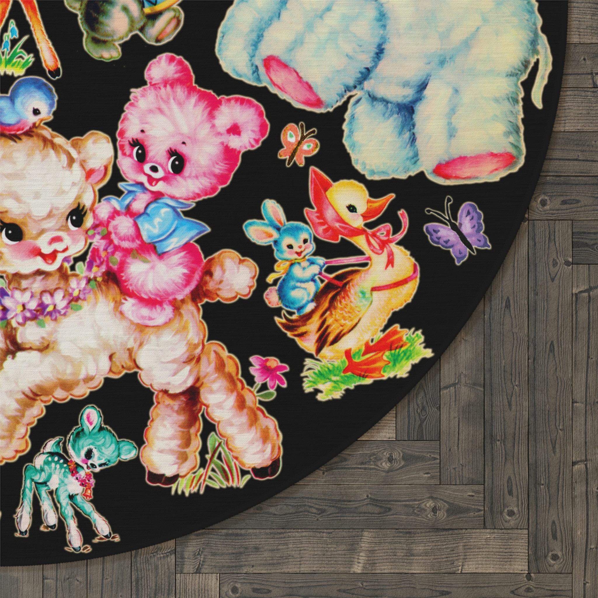 Kitsch Rugs Cute Retro Vintage Kitschy Critters Rug - Vintage Kitsch Baby Nursery ...