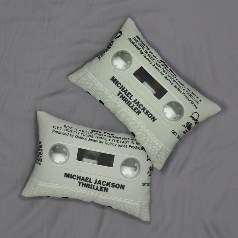 Cojín decorativo retro con diseño de casete de Thriller de Michael Jackson - Cojín lumbar de Michael Jackson imagen 3